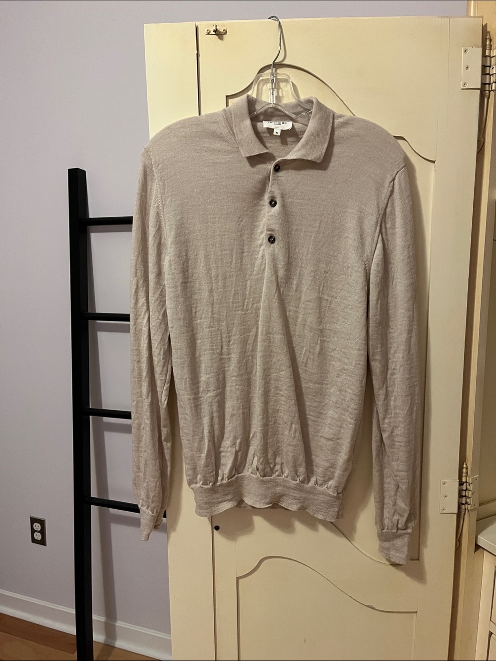 Sezane, Paris Light Beige Merino Knit Polo Sweater - Picture 5 of 12